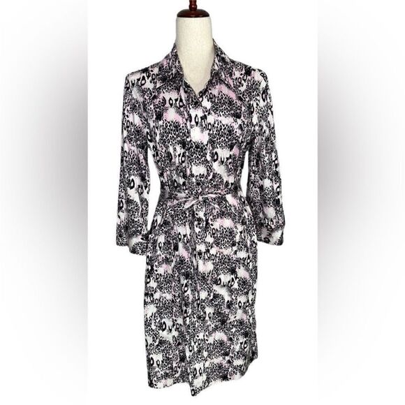 St. John Sport Pink and Black Leopard Print Shirt Dress| Size M - Picture 1 of 9